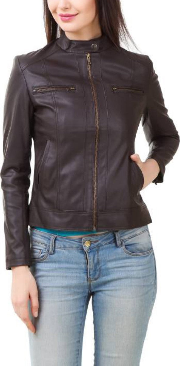 Koza Leathers Women's Real Lambskin Leather Bomber Jacket KW382, featuring a stylish design with satin lining and YKK zipper.